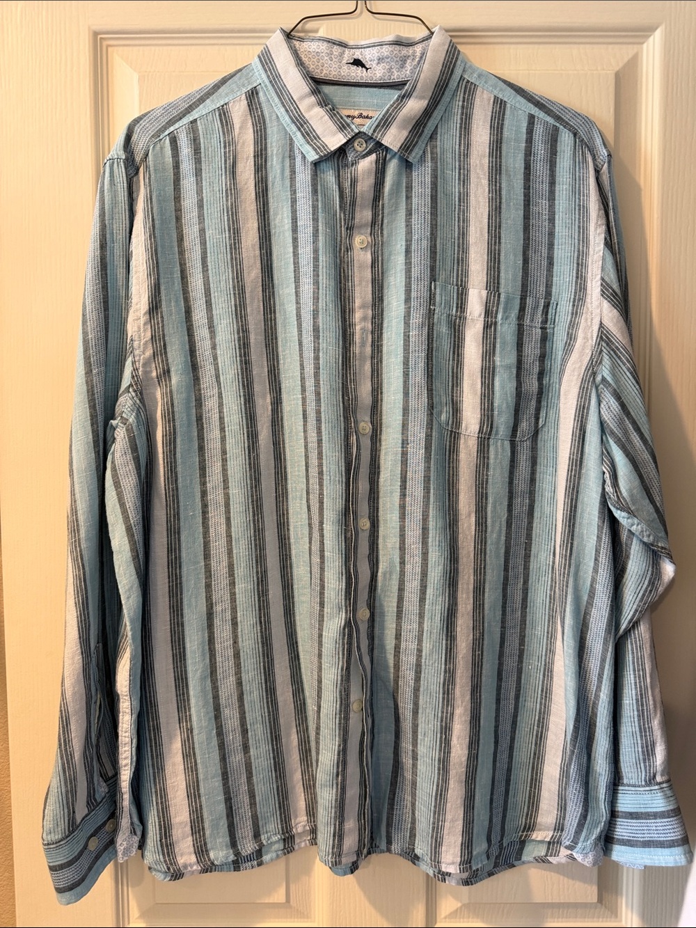 Tommy Bahama Light Blue, White & Gray Striped Casual Button-Down Shirt